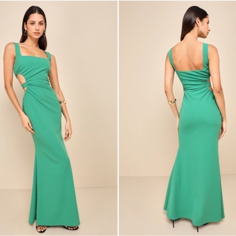LULUS Prom Wedding Cocktail Formal Event Chic Modern Green Maxi Gown NWOT